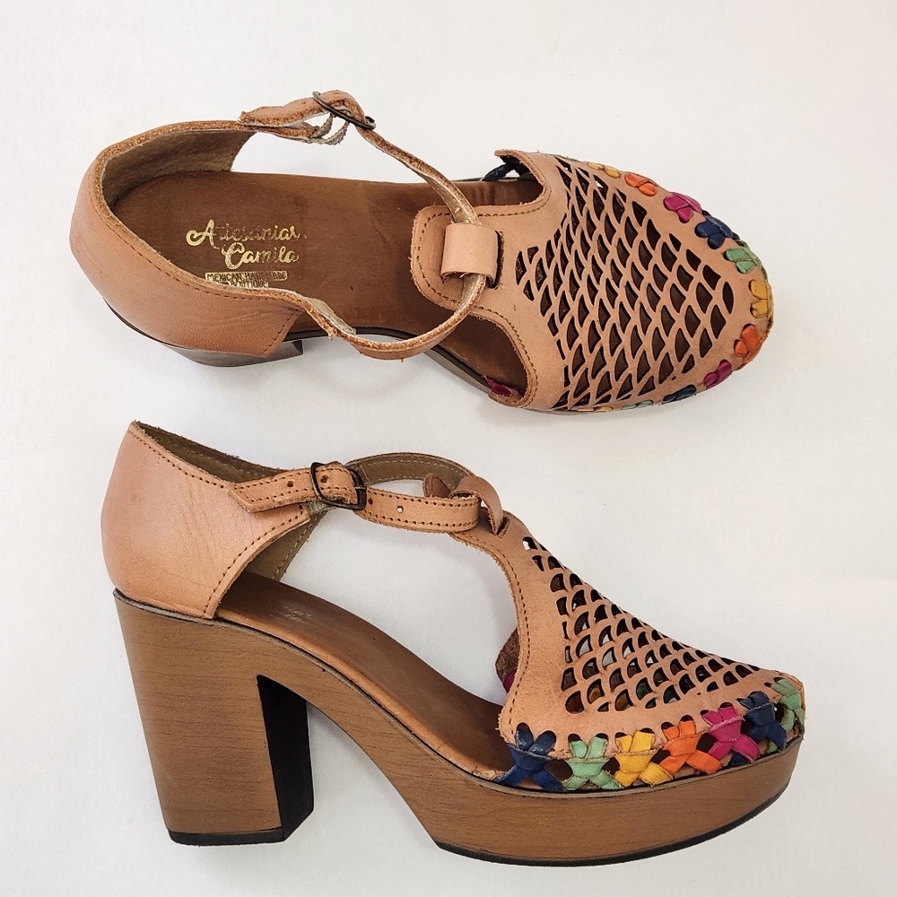Artesanias Camila Mexican Handmade Boutique Leather Ankle Strap Sandal Heels 10